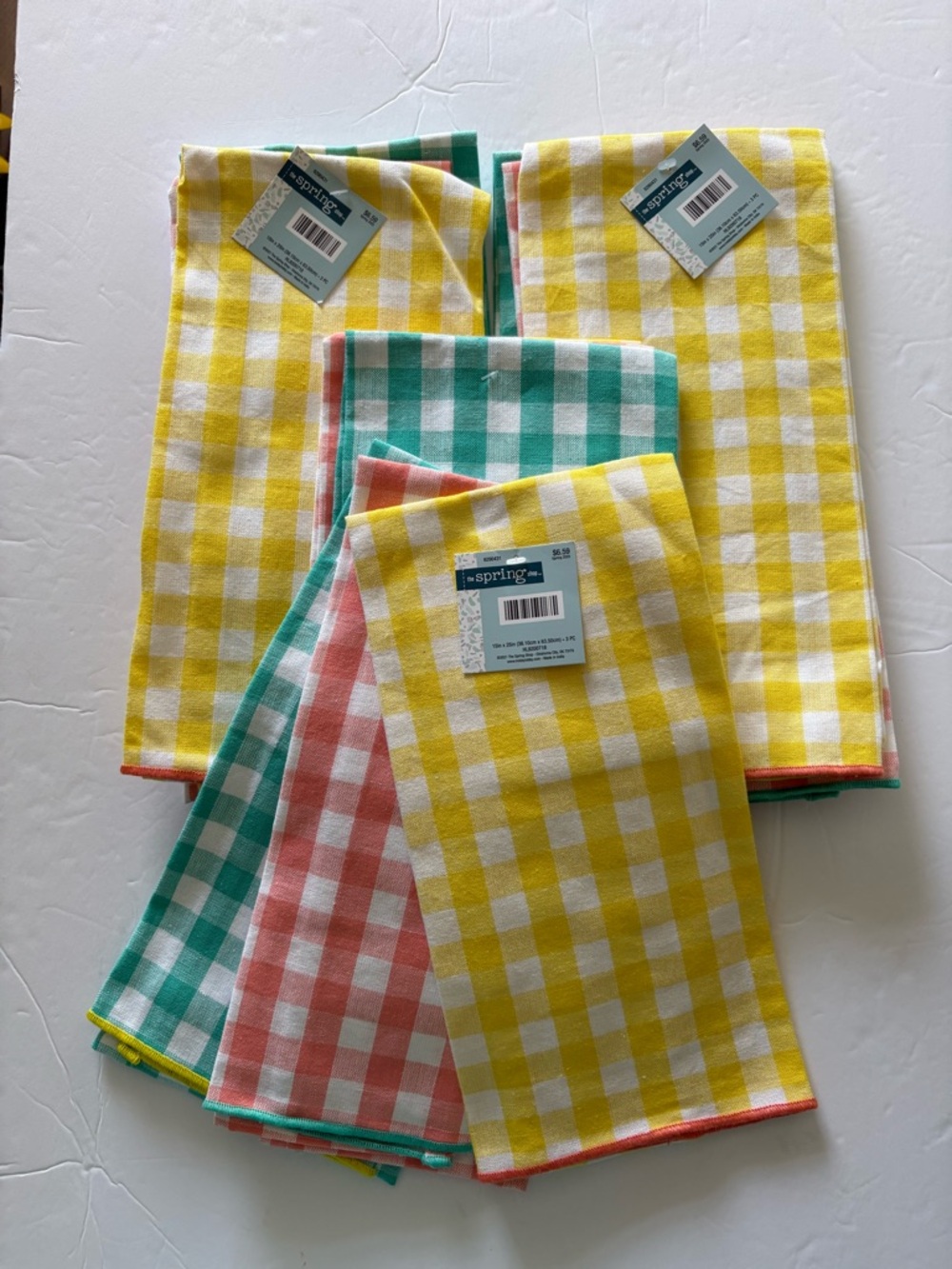 Hobby Lobby Gingham Check Kitchen Towels - Yellow, Teal, Coral New Lot of 4 Sets